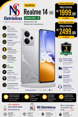 Realme 14 5G NFC 512+12 Novo + Entregamos Grátis