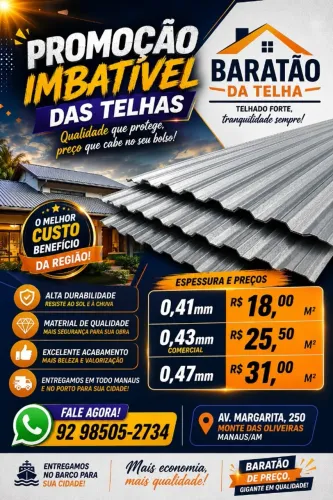 Na Baratão da Telha você encontra telhas galvalume com qualidade garantida 