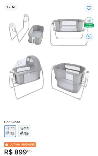 Berço techno automático cinza 