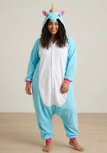 pijama kigurumi unicórnio azul xg