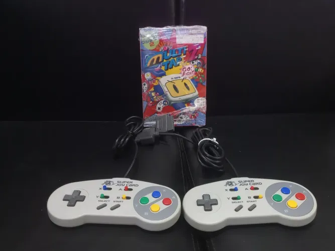 Adaptador controles p/ Super Nintendo SNES na caixa, Multi tap com 2 controles