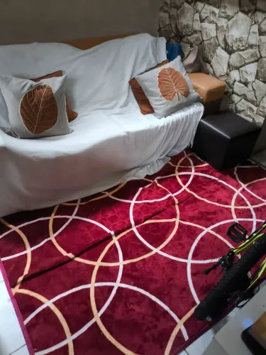 Um tapete e uma cortina nova com forro