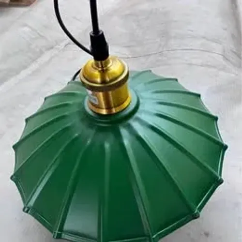 Luminaria Pendente Retro Plissada Verde Soquete Ouro - Nova