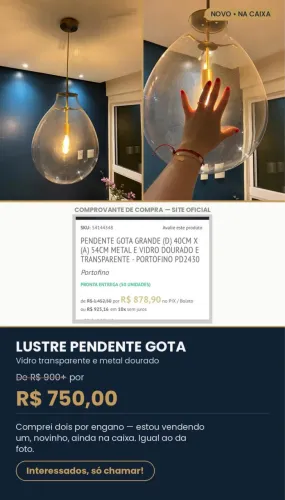 Lustre Gota Grande Pendente