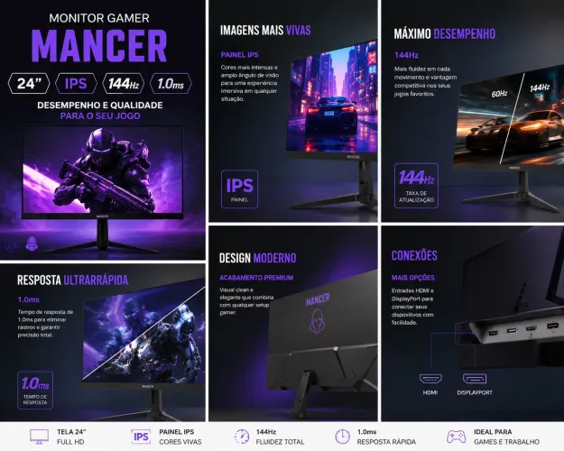 Monitor 144HZ MANCER IPS- 1.0MS 23.8 POL