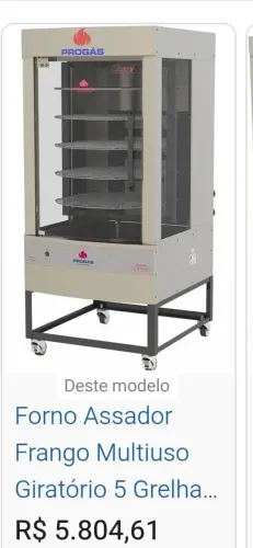 Máquina de assar frango ,a gás com 5 bandejas em bom estado .