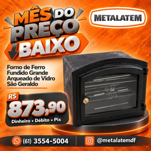 Forno de Ferro Fundido Grande Arqueado com Vidro São Geraldo