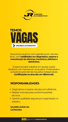 VAGA PARA MECÂNICO AUTOMOTIVO COM EXPERIÊNCIA