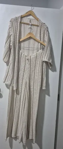 Conjunto de praia calça de linho com kimono tamanho m