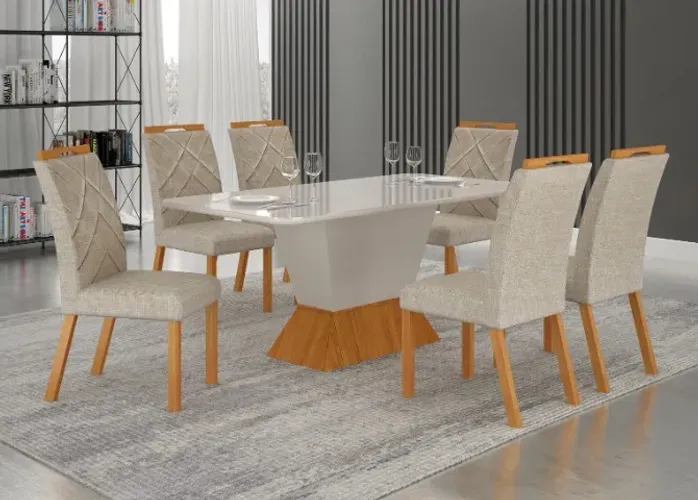Mesa Jantar 1.80 C/06 Cadeiras Estofadas Madeira Maciça. Produto Novo Direto da Fábrica.