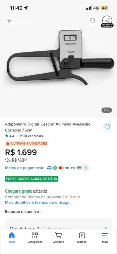 Adipômetro Digital Cescorf Alumínio Avaliação Corporal 7.5cm