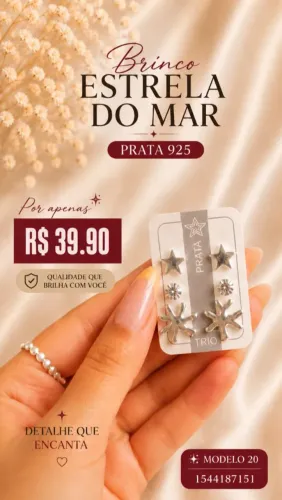 Trio de Brincos Estrela do Mar Prata 925