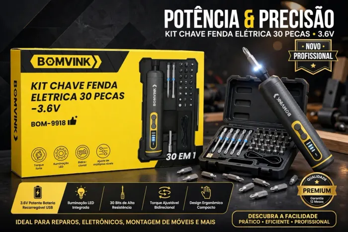 KIT Chave Fenda Elétrica 30 Peças 