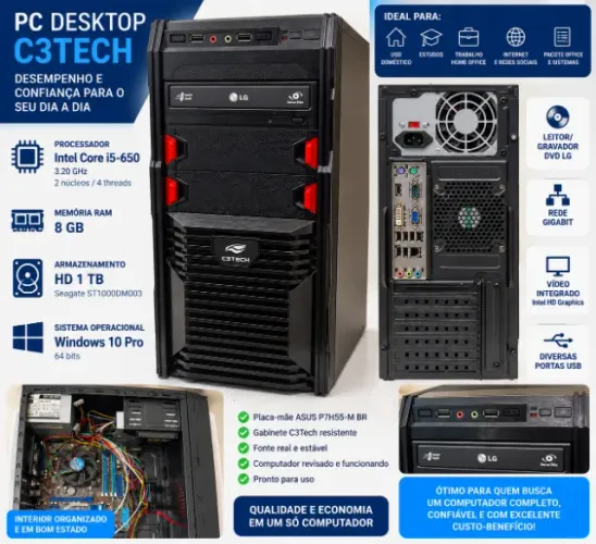 PC Desktop Intel Core i5 8GB RAM HD 1TB | C3Tech | Windows 10 (SKU03)