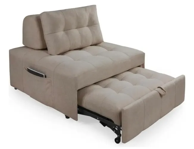 Sofá Puff Cama Solteiro Retrátil Cozy Bouclé
