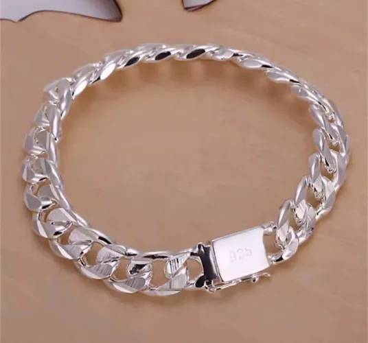 Pulseira masculina folheada a prata 