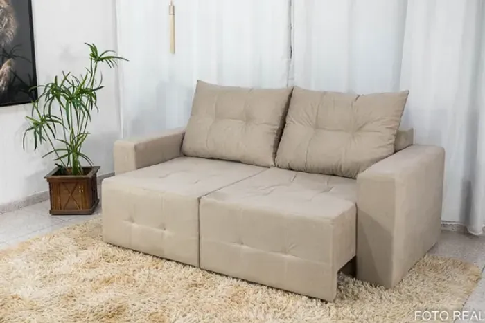 Sofá Retrátil Duda 1.80m Veludo Bege Frete Grátis - Até 12x S/ Juros