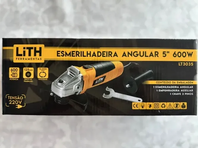 Esmerilhadeira Angular Lith Profissional 600w 5 Pol 125mm 220v com Empunhadura