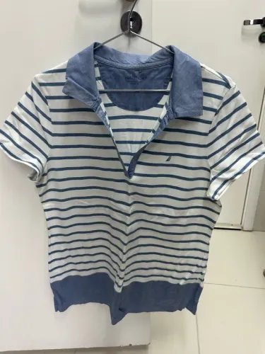 Camisa Polo Nautica Listrada Azul e Branca