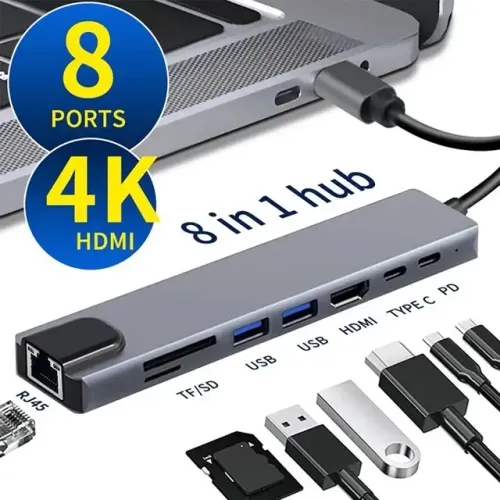 Hub adaptador 8 em 1 Tipo-C, para MacBook, IPad, notebook