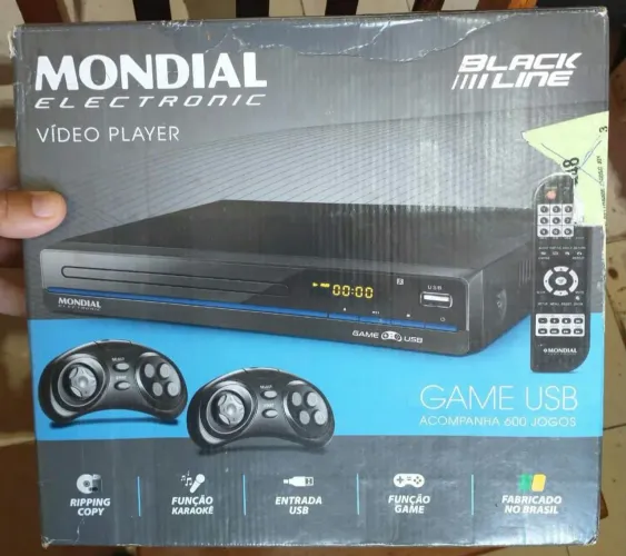 Dvd player gamer mondial D-21 usb blqck line + karaokê + 600 jogo retrôs