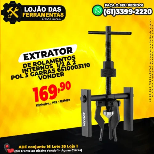 Extrator de Rolamentos Internos 1/2 a 2 Pol 3 Garras 6510003110 Vonder