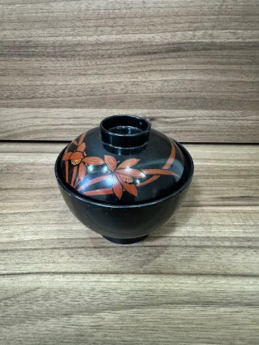 2 chawan com tampa em melamina oriental japonesa