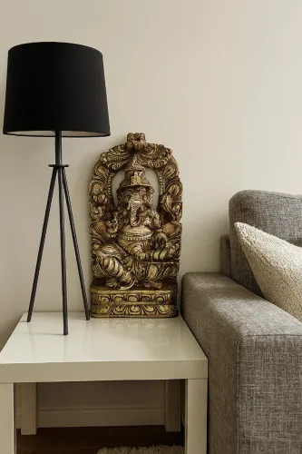 Ganesha Decorativo Buda 45cm Marrom Dourado Gesso & Cerâmica