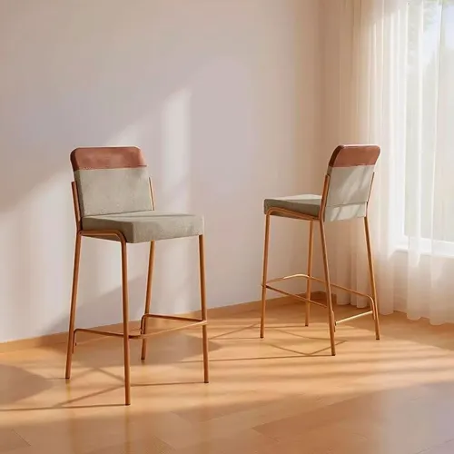 Banqueta Carraro Duo (02 Unidades) Courino Caramelo / Areia / Com Tubo Rosê <br>