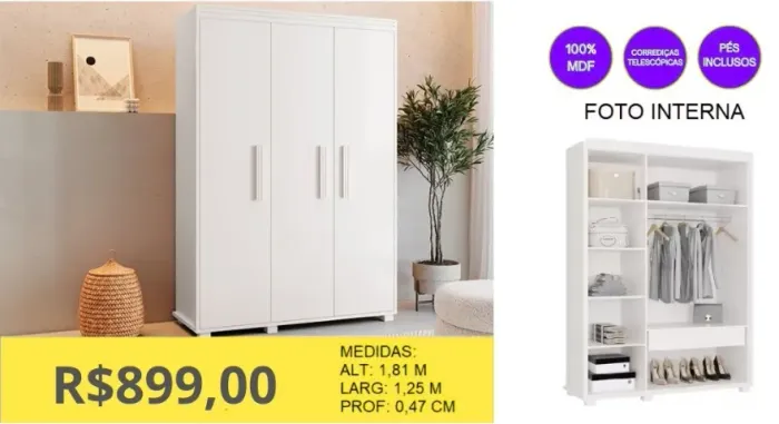 ROUPEIRO 100% MDF A PRONTA-ENTREGA 