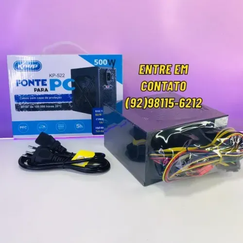 Fonte Para Pc 500w Alimentação Cabos com Capa de Proteção-Entregas 9h as 22h