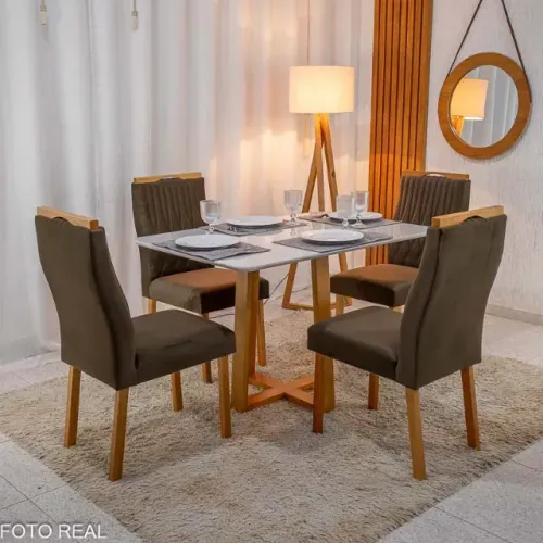 Mesa Pedro Mel Vidro OFF 120×80 4 Cadeiras