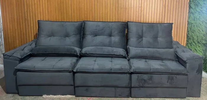 Sofá Retrátil Reclinável Cinza 3 Lugares 3,05 a pronta entrega