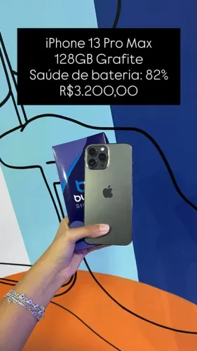iPhone 13 Pro Max / 128GB / Grafite / Saúde de bateria 82% / R$ 3.200,00