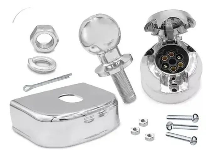 Kit para Engate Reboque Bola 50mm Aço Inox Capa 9cm Tomada Cromada 