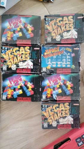Vegas Stakes Tetris 2 Space Invaders jogo cartucho SNES Super Nintendo original lacrado