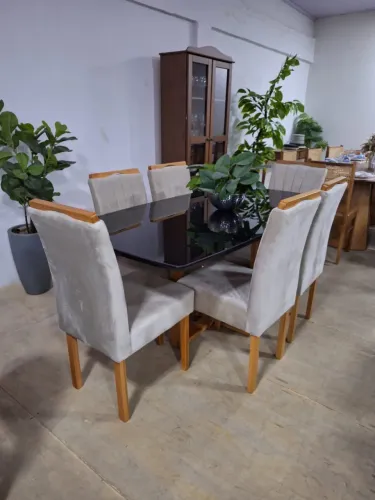 CONJUNTO MESA DE JANTAR COM 6 CADEIRAS- MEDIDAS 160x90