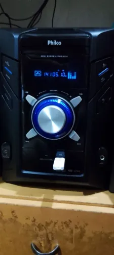SOM MINI SYSTEM PHILCO COMPLETO, NOVO, ZERO KM, BLUETOOTH, CD, MP3, DVD, USB, MIC, RÁDIO.