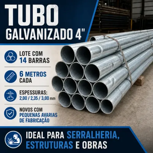 Tubo Galvanizado 4" 6 Metros ? Lote com 14 Barras