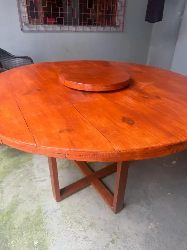 Mesa rústica com prato giratório 6 lugares 