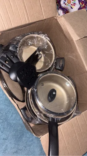 Conjuntos de panelas e antiaderente 10 peças Jogo Talheres Faqueiro Búzios Aço Inox  