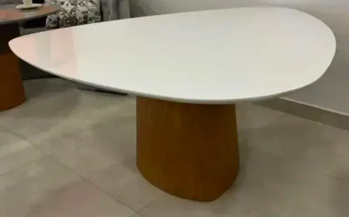 Tampo de Mesa Jantar Orgânica Cone Canya 150x155cm - Laca Branca