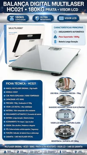 Balança Digital Multilaser Saúde Corporal Lcd até 180kg com desligamento automático
