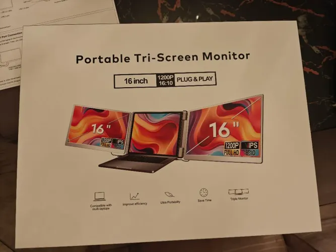 Monitor Portátil Tri-Screen 16 Polegadas IPS Duplo Para Notebook