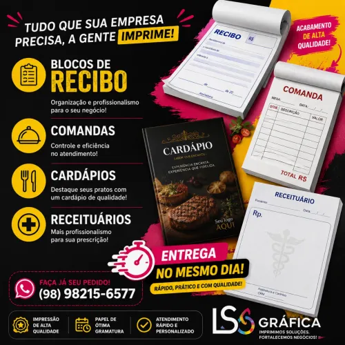 Comandas Blocos de Recibo Cardápios