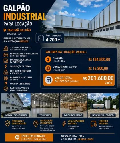 ALUGO GALPÃO DE 4200 M2 NOVO TORQUATO TAPAJÓS