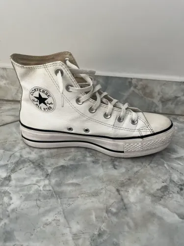 All Star Converse Chuck Taylor Couro Branco Cano Alto 36 Original