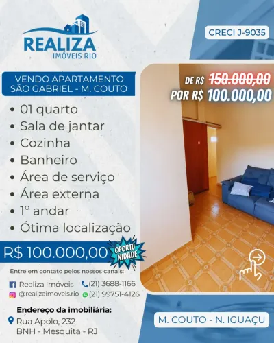 Realiza Imóveis - VENDO APARTAMENTO EM MIGUEL COUTO - NOVA IGUAÇU.