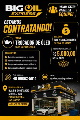 VAGA ABERTA - TROCADOR DE ÓLEO COM EXPERIÊNCIA