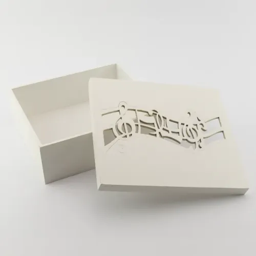 Caixa Notas Musicais Tampa Sapato Mdf Branco 15x13x5,5cm